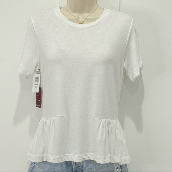 Aritzia Sunday Best Minerva Peplum Top XS White Short Sleeve Preppy Chic Blouse - Picture 5 of 12